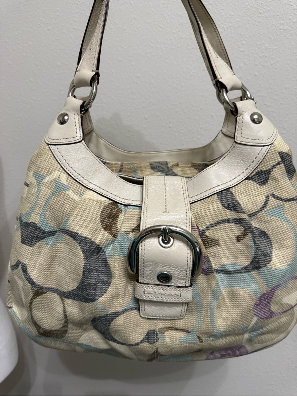 Coach White Leather Trim Signature Jacquard Shoulder Bag